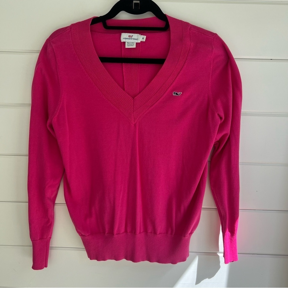 Vineyard Vines bright pink cotton vneck sweater